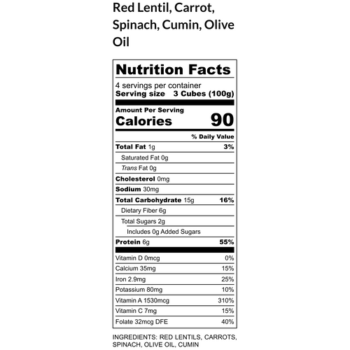 Spinach, Red Lentil, Carrot (4-5 meals)